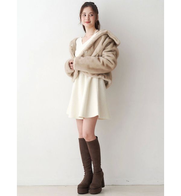 CALNAMUR「クロスデザインニットミニワンピース」|ワンピース|