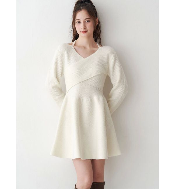 CALNAMUR「クロスデザインニットミニワンピース」|ワンピース|