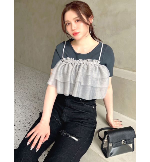 RESEXXY「ラメチュールキャミセットニットトップス【セットアップ着用可能】」|ニット・セーター|