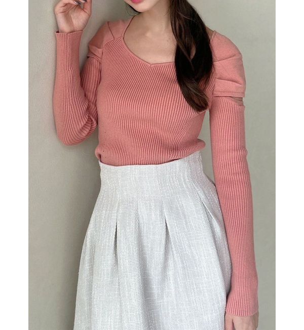 RESEXXY「スリーブオープンニットトップス」|ニット・セーター|オレンジ