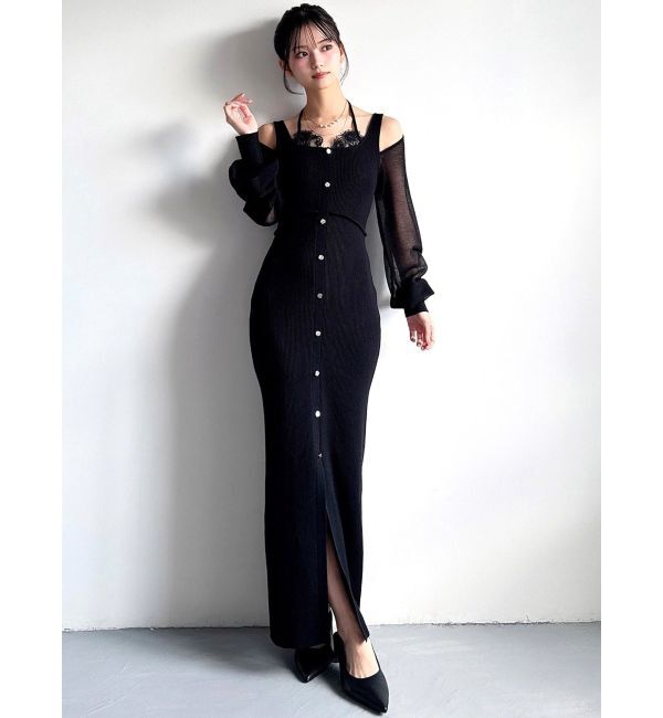 RESEXXY「レースレイヤードリブニットワンピース」|ワンピース|