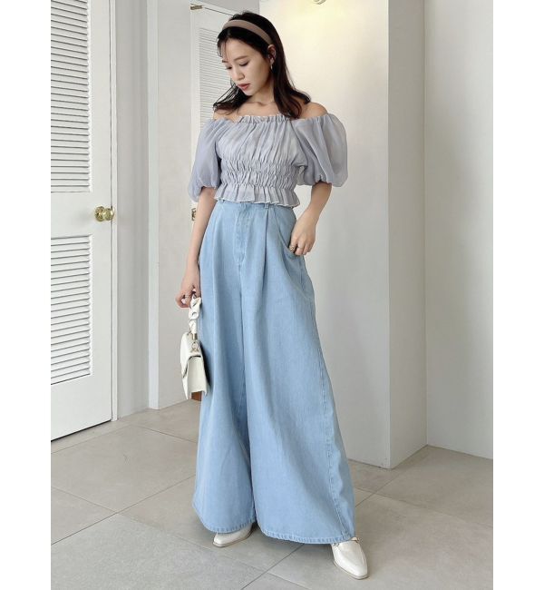 dazzlin「ダブルハイウエストワイドデニムパンツ」|デニム|