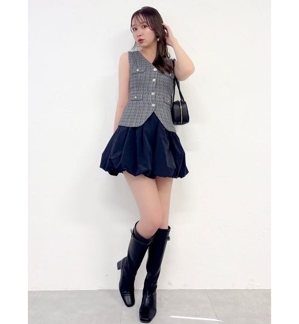 dazzlin「ジレレイヤードコンビミニワンピース」|ワンピース|チャコールグレー