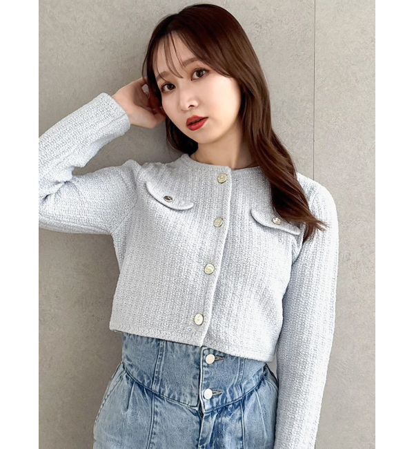 dazzlin「スプリングニットジャケット」|ノーカラージャケット|