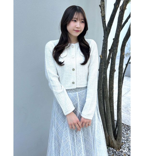 dazzlin「スプリングニットジャケット」|ノーカラージャケット|