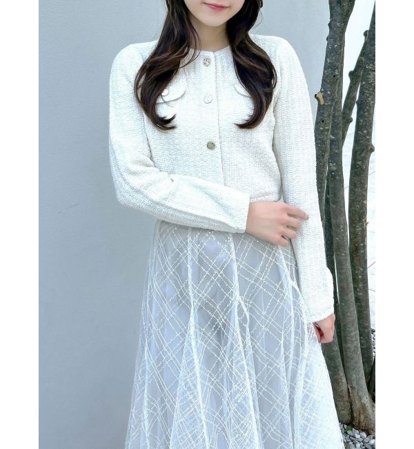 dazzlin「スプリングニットジャケット」|ノーカラージャケット|