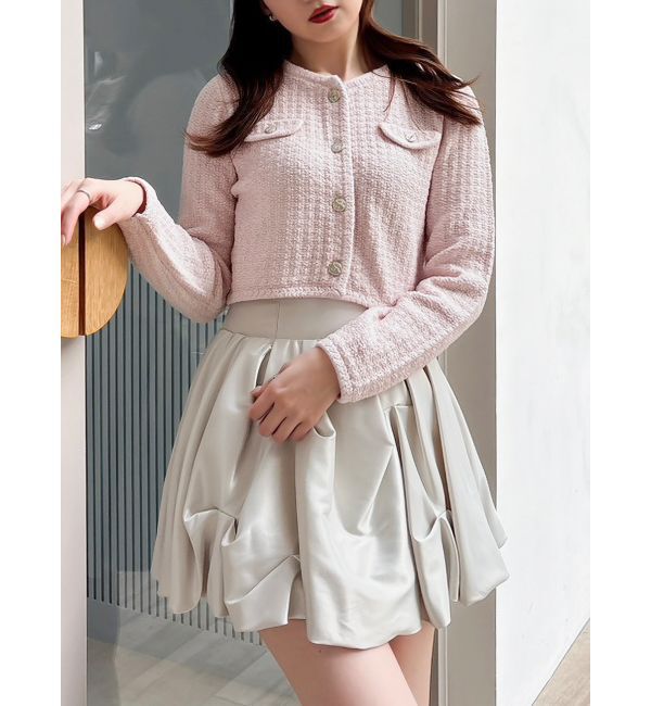 dazzlin「スプリングニットジャケット」|ノーカラージャケット|ピンク