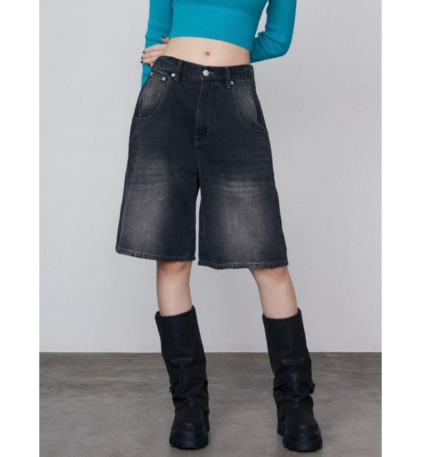 EMODA「ヴィンテージライクデニムハーフパンツ」|デニム|ブラック