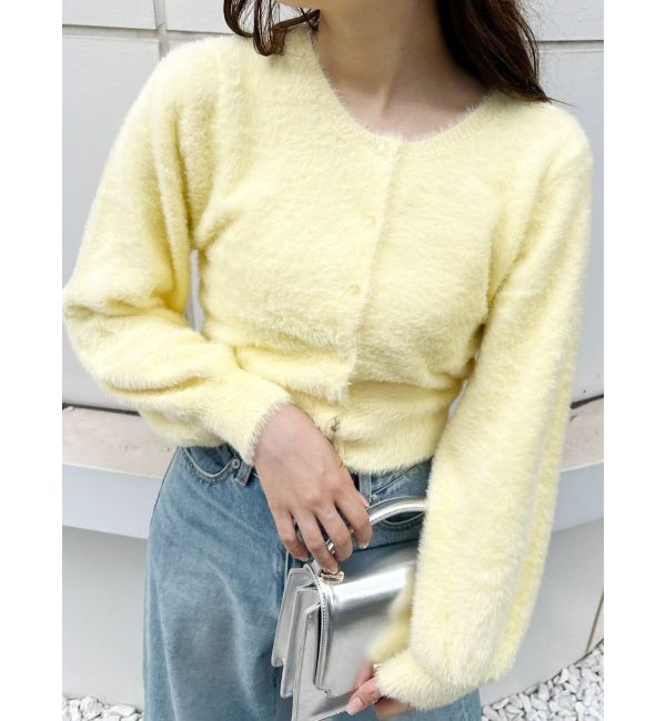 MERCURYDUO「ミニシャギーロングスリーブニットカーディガン」|カーディガン|イエロー