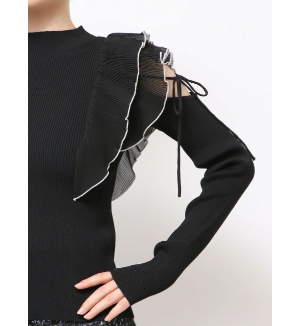 MERCURYDUO「異素材プリーツラッフルリブニット」|ニット・セーター|