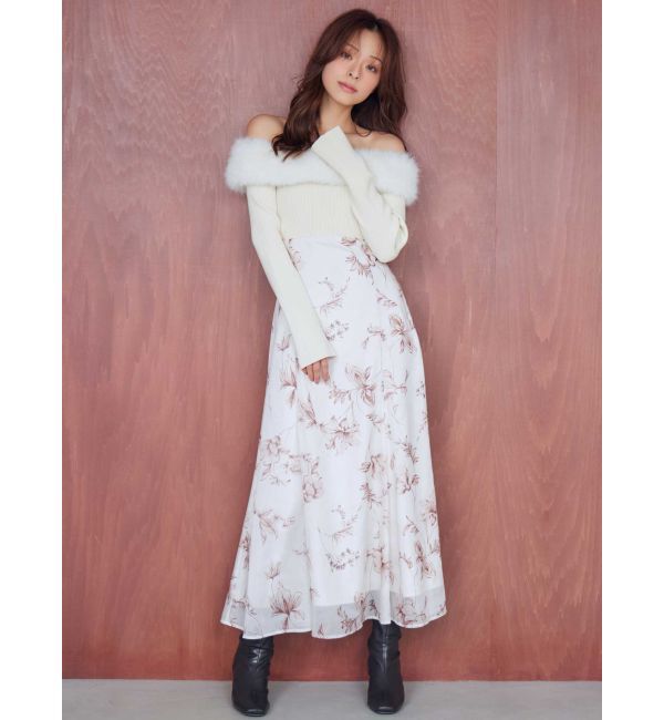 MERCURYDUO「花柄オフショルニットドッキングワンピース」|ワンピース|