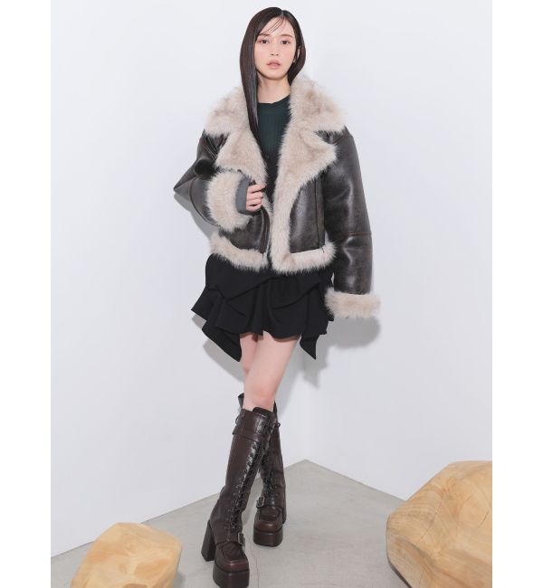 MURUA「アンイーブンショートフェイクムートンジャケット」|ブルゾン・スタジャン|