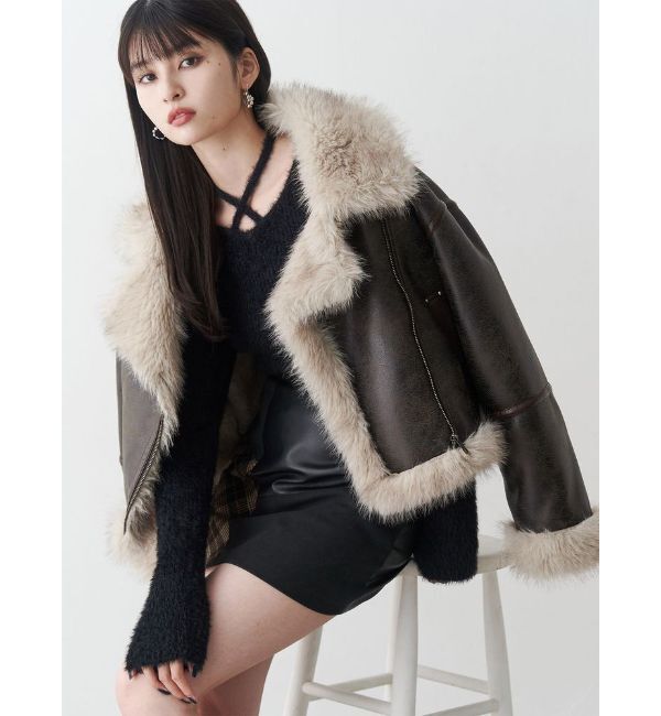 MURUA「アンイーブンショートフェイクムートンジャケット」|ブルゾン・スタジャン|