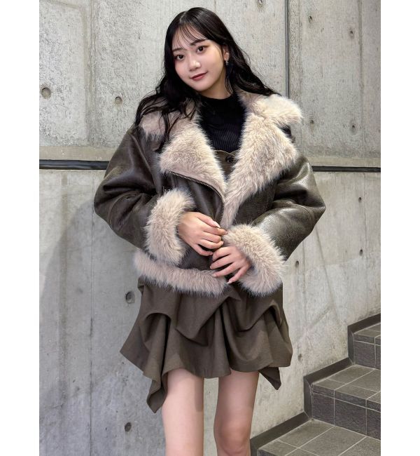 MURUA「アンイーブンショートフェイクムートンジャケット」|ブルゾン・スタジャン|