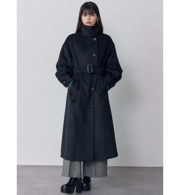 MURUA「スタンドネックダブルカラーコート」|ステンカラーコート|ブラック