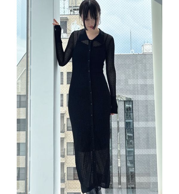 LAGUNAMOON「オープンワークパターンカラーニットワンピース」|ワンピース|