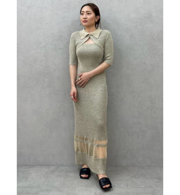 LAGUNAMOON「【riiさんコラボカラー・サイズあり】クロップドカーデセットニットワンピース」|ワンピース|ベージュ