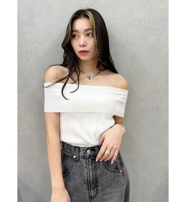 EVRIS「オフショルリブニットトップス」|ニット・セーター|ホワイト