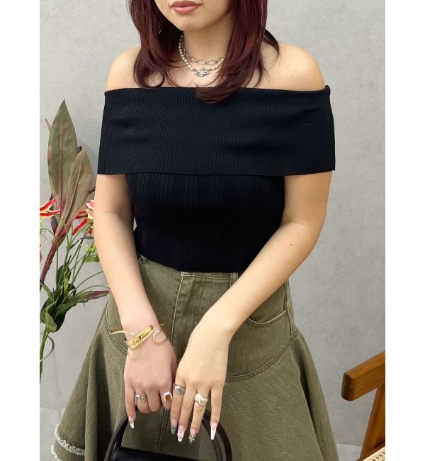 EVRIS「オフショルリブニットトップス」|ニット・セーター|