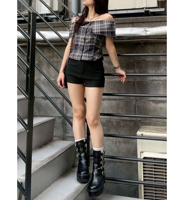 EVRIS「チェックオフショルブラウス」|シャツ・ブラウス|