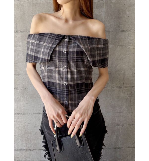 EVRIS「チェックオフショルブラウス」|シャツ・ブラウス|