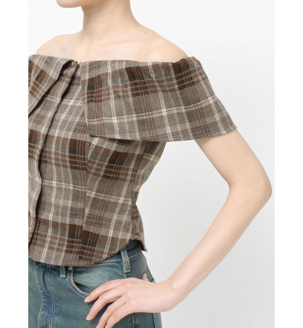 EVRIS「チェックオフショルブラウス」|シャツ・ブラウス|
