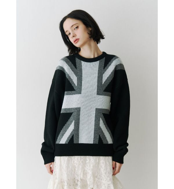 jouetie「UnionJackジャガードルーズニット」|ニット・セーター|ブラック