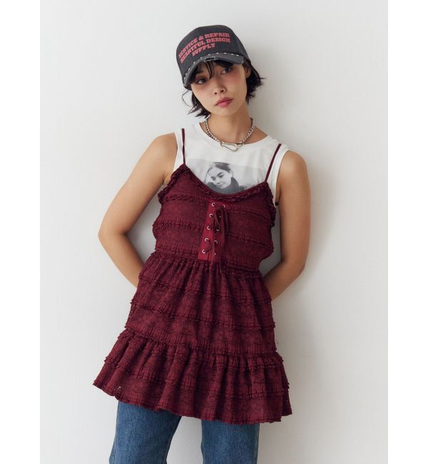 jouetie「ボリュームレースキャミワンピース」|ワンピース|ボルドー