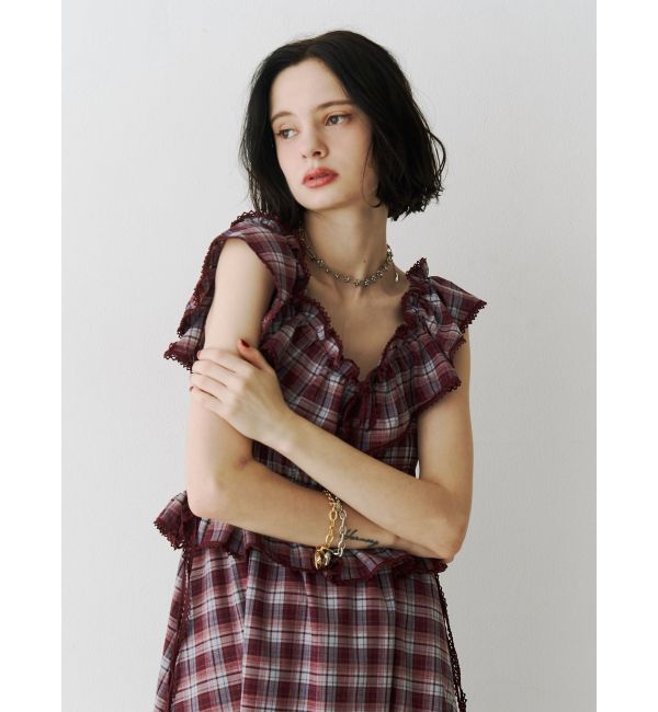 jouetie「ノースリチェックフリルロングワンピース」|ワンピース|