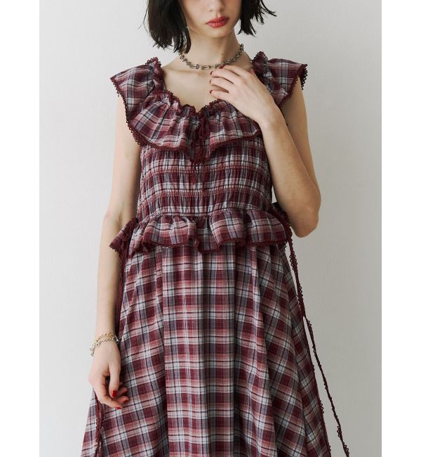 jouetie「ノースリチェックフリルロングワンピース」|ワンピース|