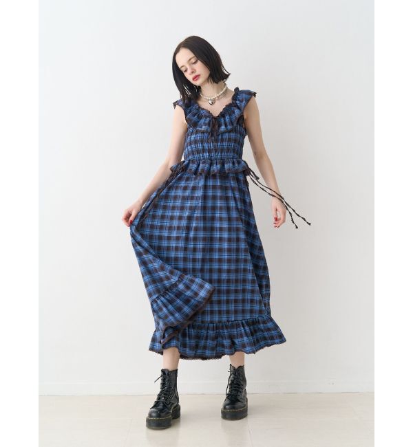jouetie「ノースリチェックフリルロングワンピース」|ワンピース|