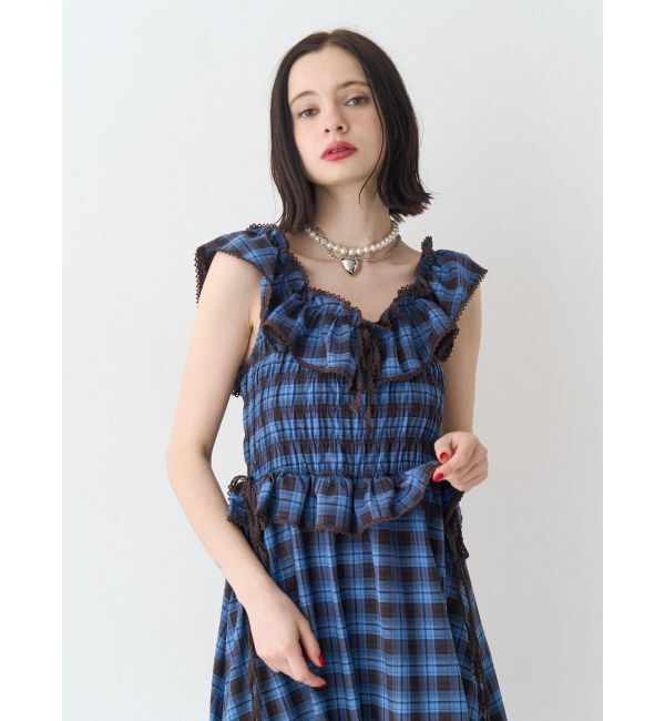 jouetie「ノースリチェックフリルロングワンピース」|ワンピース|