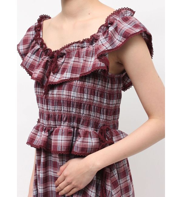 jouetie「ノースリチェックフリルロングワンピース」|ワンピース|