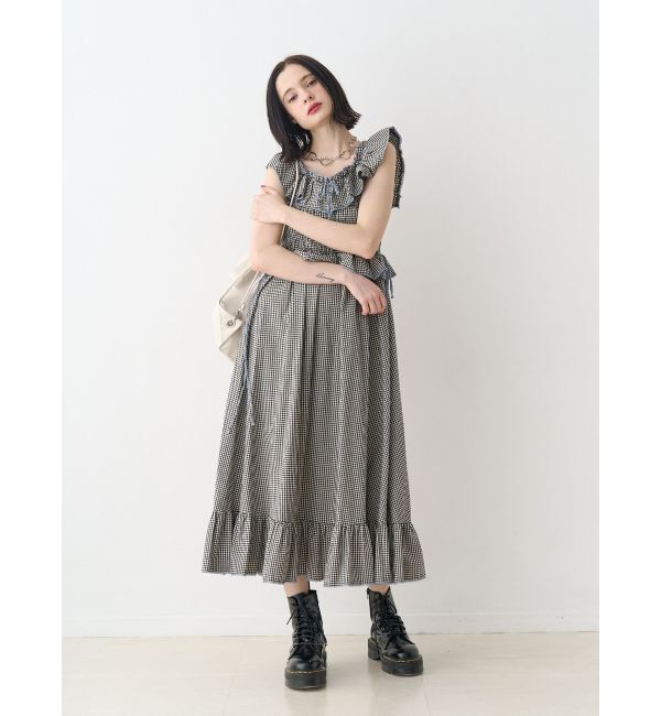 jouetie「ノースリチェックフリルロングワンピース」|ワンピース|