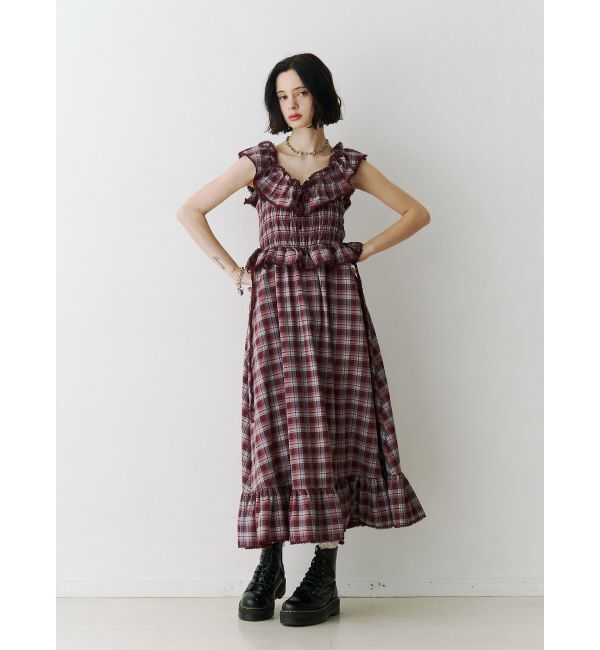 jouetie「ノースリチェックフリルロングワンピース」|ワンピース|