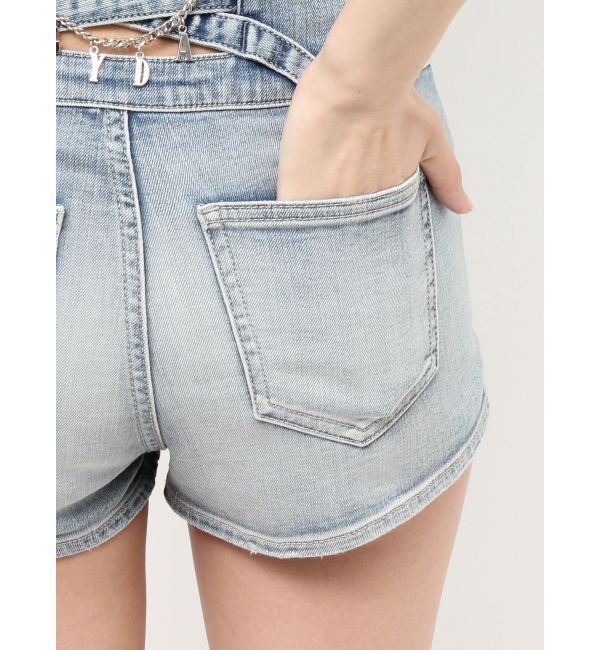 GYDA「ハイウエストボタンBACKカーブクロスGYDA chainデニムショートパンツ」|デニム|