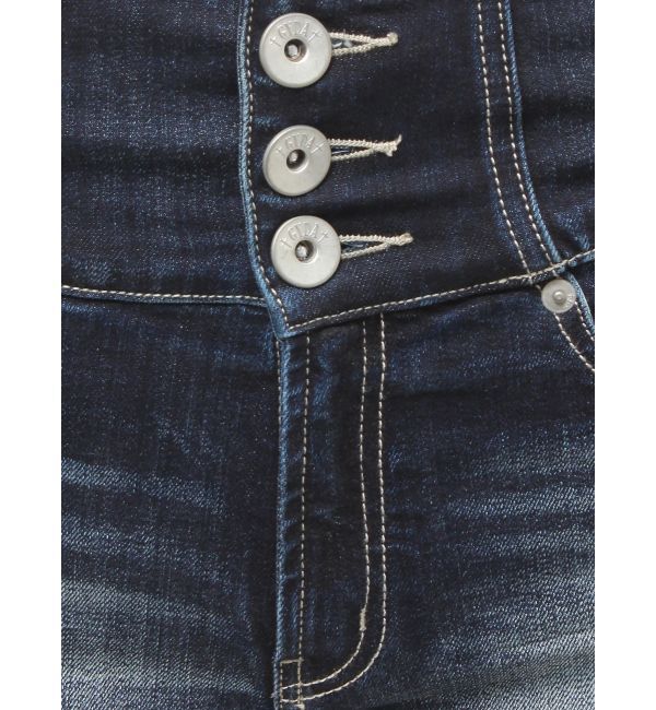 GYDA「ハイウエストボタンBACKカーブクロスGYDA chainデニムショートパンツ」|デニム|