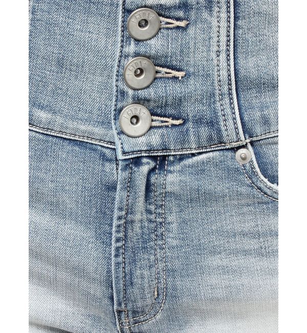 GYDA「ハイウエストボタンBACKカーブクロスGYDA chainデニムショートパンツ」|デニム|