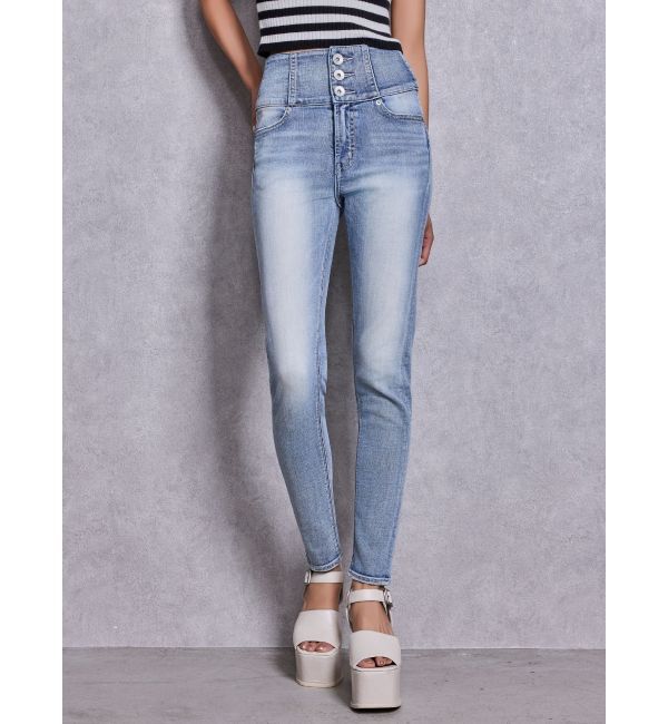 GYDA「ハイウエストボタンBACKカーブクロスGYDA chainスキニーデニムパンツ」|デニム|