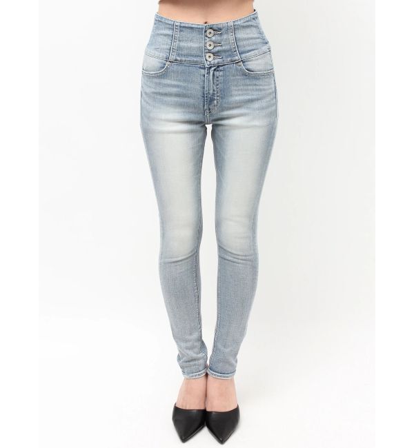 GYDA「ハイウエストボタンBACKカーブクロスGYDA chainスキニーデニムパンツ」|デニム|