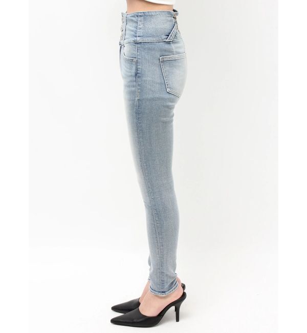 GYDA「ハイウエストボタンBACKカーブクロスGYDA chainスキニーデニムパンツ」|デニム|