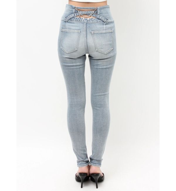 GYDA「ハイウエストボタンBACKカーブクロスGYDA chainスキニーデニムパンツ」|デニム|