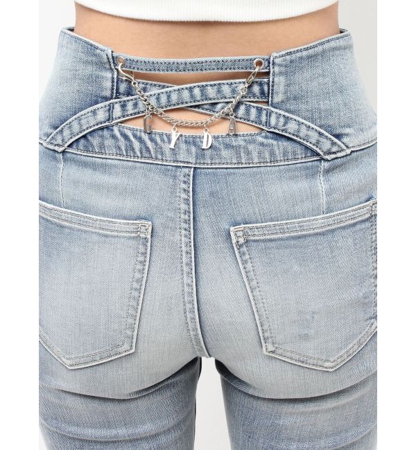 GYDA「ハイウエストボタンBACKカーブクロスGYDA chainスキニーデニムパンツ」|デニム|