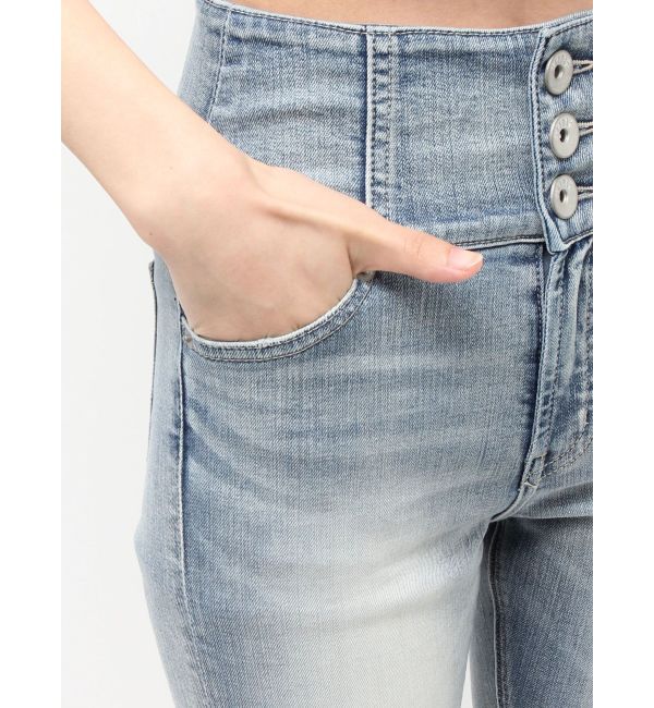 GYDA「ハイウエストボタンBACKカーブクロスGYDA chainスキニーデニムパンツ」|デニム|