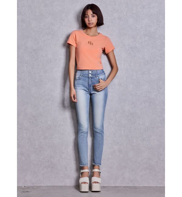 GYDA「ハイウエストボタンBACKカーブクロスGYDA chainスキニーデニムパンツ」|デニム|