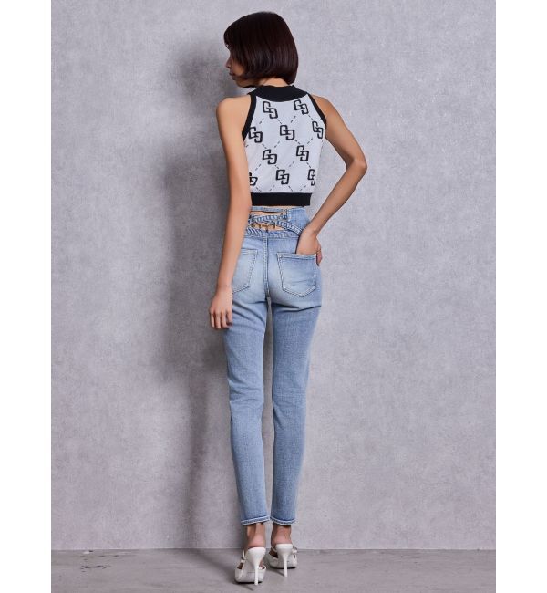 GYDA「ハイウエストボタンBACKカーブクロスGYDA chainスキニーデニムパンツ」|デニム|