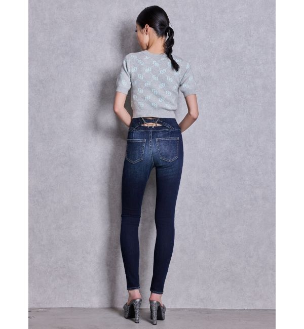 GYDA「ハイウエストボタンBACKカーブクロスGYDA chainスキニーデニムパンツ」|デニム|