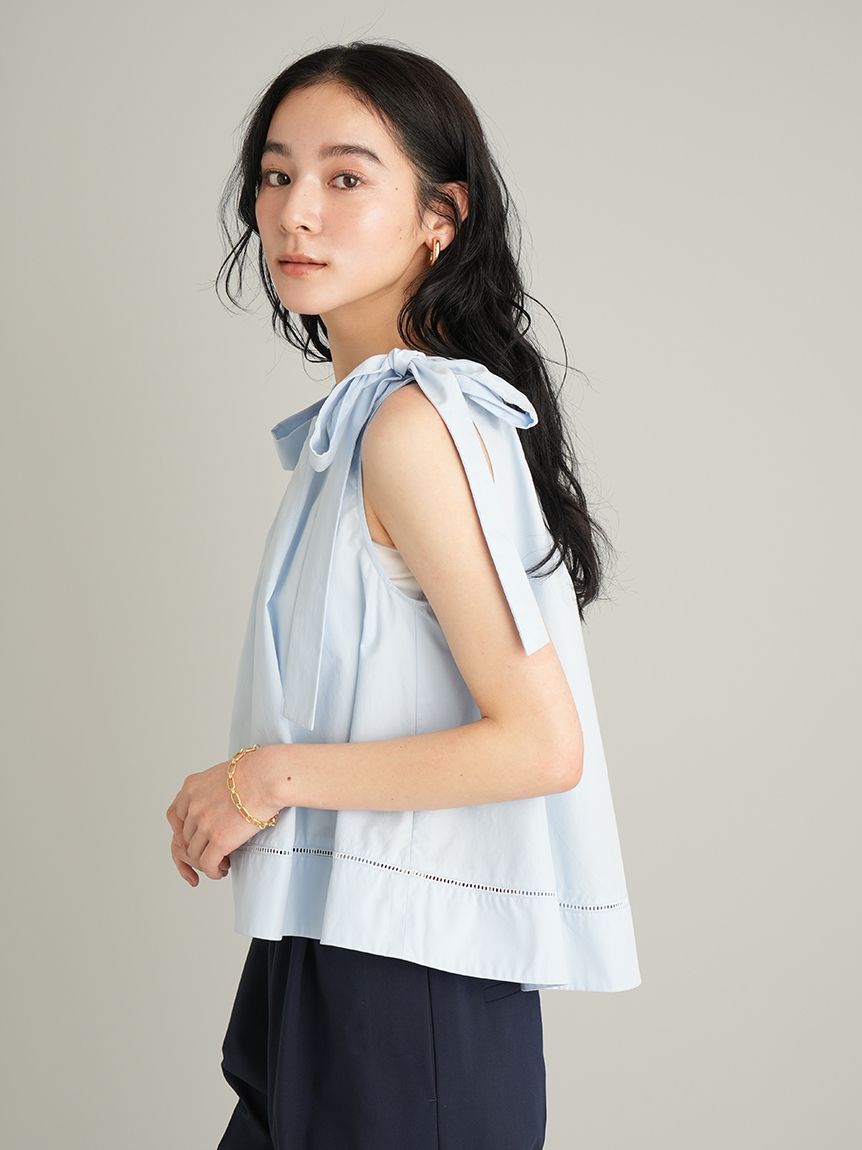 Mila Owen「【ウォッシャブル】肩リボンブラウスセミワイドパンツSET UP」|ワンピース|