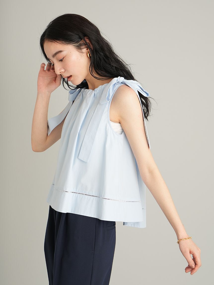 Mila Owen「【ウォッシャブル】肩リボンブラウスセミワイドパンツSET UP」|ワンピース|