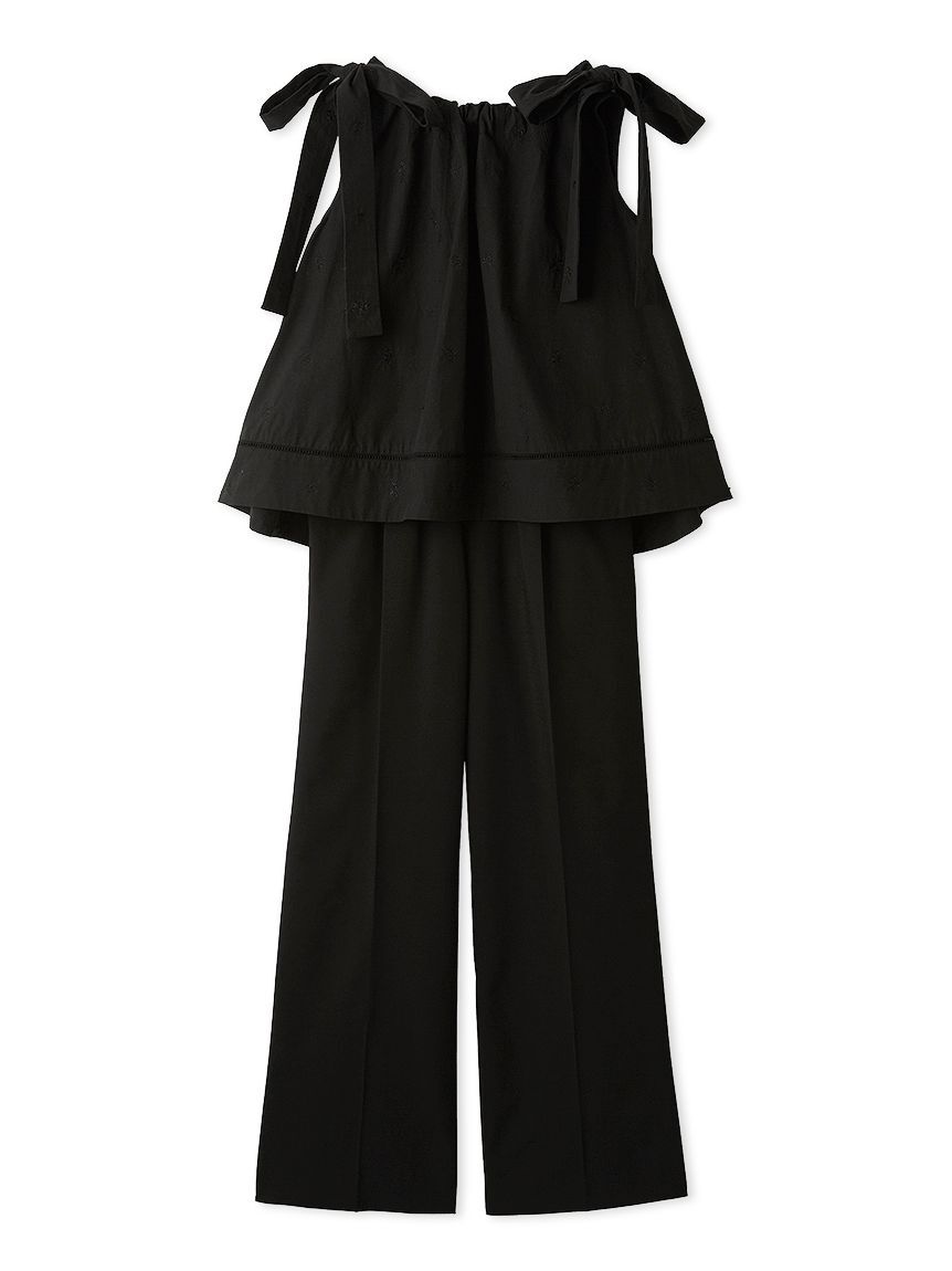 Mila Owen「【ウォッシャブル】肩リボンブラウスセミワイドパンツSET UP」|ワンピース|